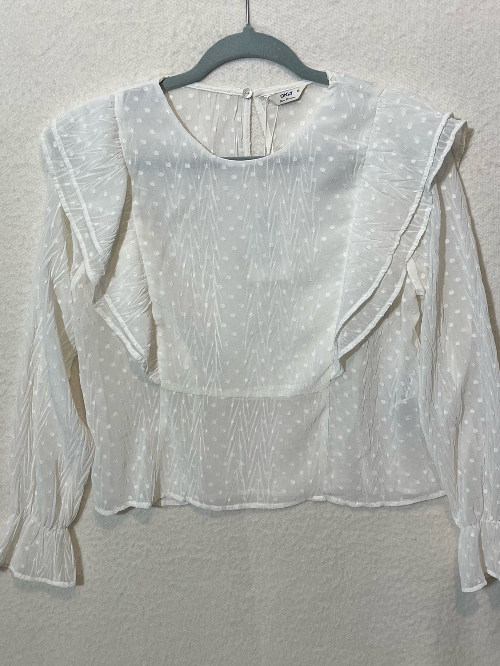 Only White Sheer Swiss Dot Ruffle Blouse